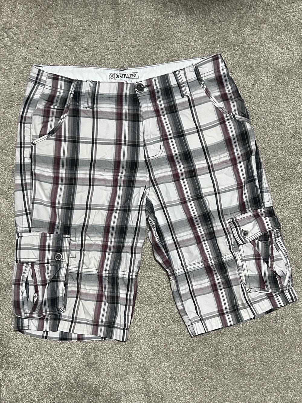 Y2K Distillery Plaid Red White Baggy Cargo Dad Shorts